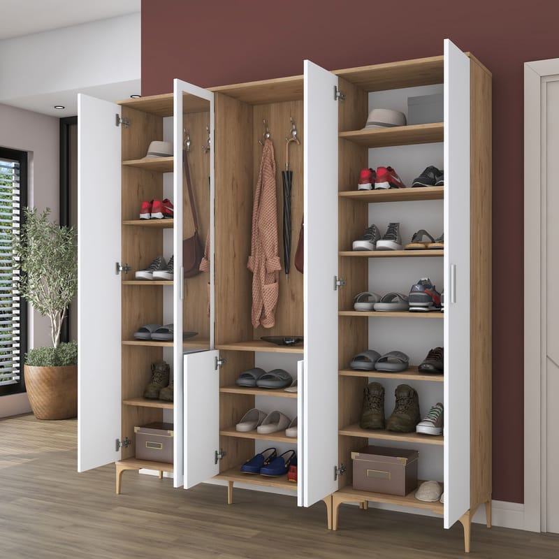 Eteiskaluste Wallxpert Gala-hylly EA 156 (180 x 198,6 x 37,5 cm) pähkinä/valkoinen - Pähkinä ja valkoinen - Huonekalut - Kalustesetit - Eteisen kalustesetit