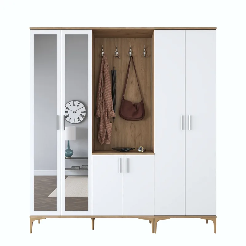 Eteiskaluste Wallxpert Gala Shelf EA154 (180 x 198,6 x 37,5 cm) Pähkinä/valkoinen - Pähkinä ja valkoinen - Huonekalut - Kalustesetit - Eteisen kalustesetit