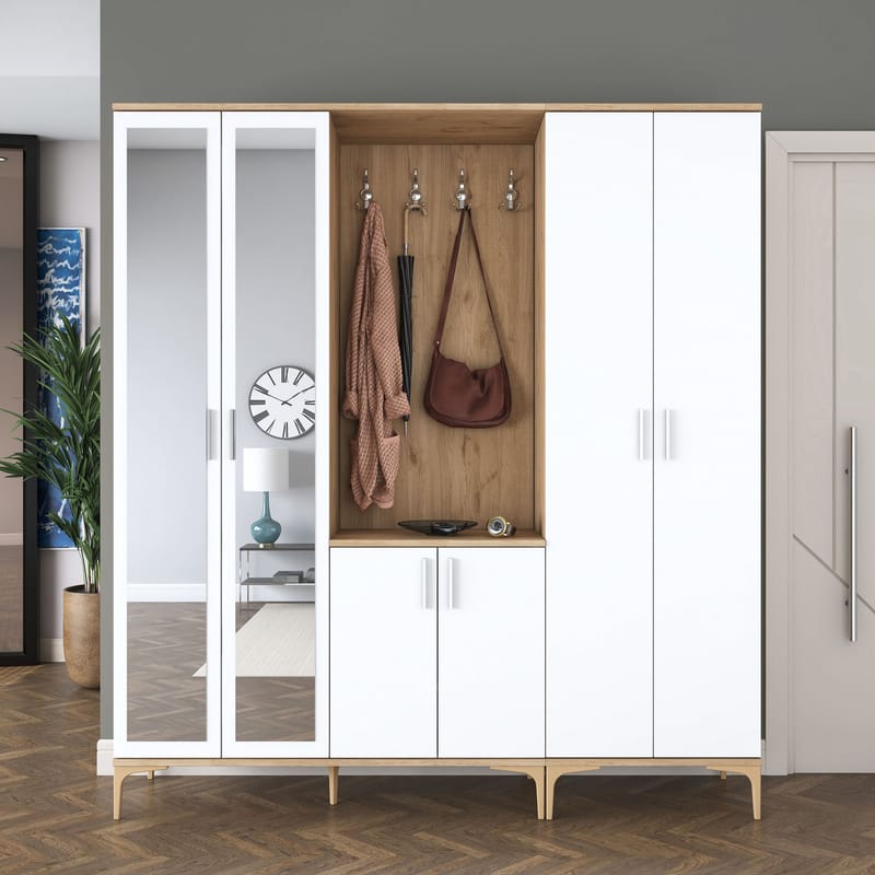 Eteiskaluste Wallxpert Gala Shelf EA154 (180 x 198,6 x 37,5 cm) Pähkinä/valkoinen - Pähkinä ja valkoinen - Huonekalut - Kalustesetit - Eteisen kalustesetit