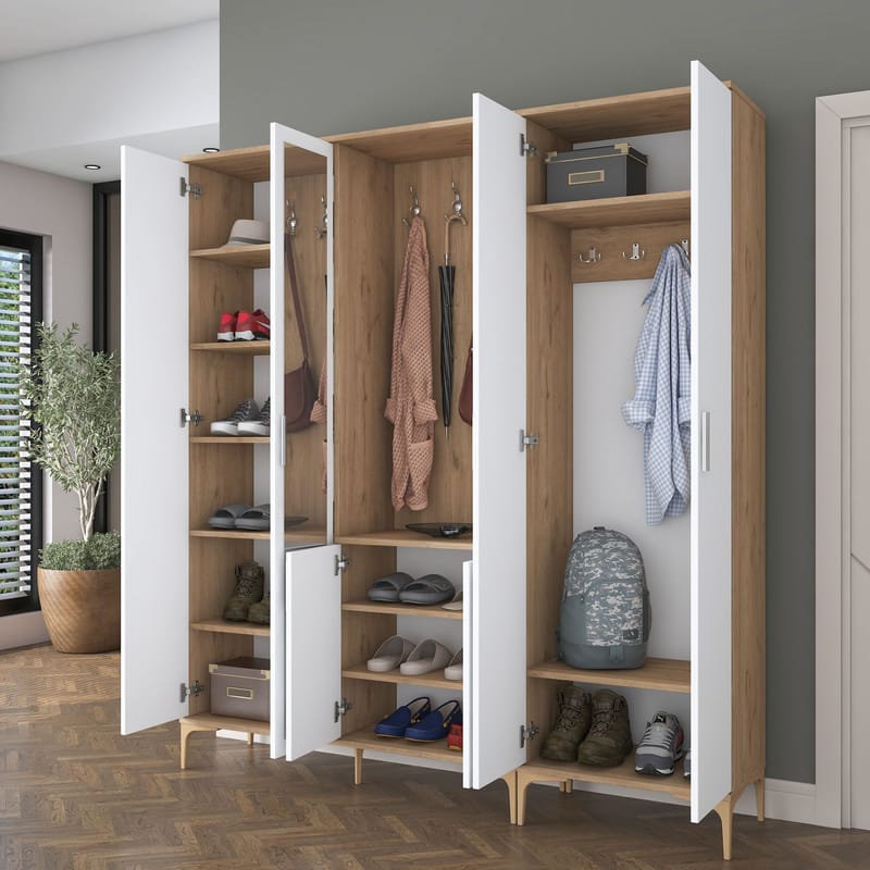 Eteiskaluste Wallxpert Gala Shelf EA154 (180 x 198,6 x 37,5 cm) Pähkinä/valkoinen - Pähkinä ja valkoinen - Huonekalut - Kalustesetit - Eteisen kalustesetit