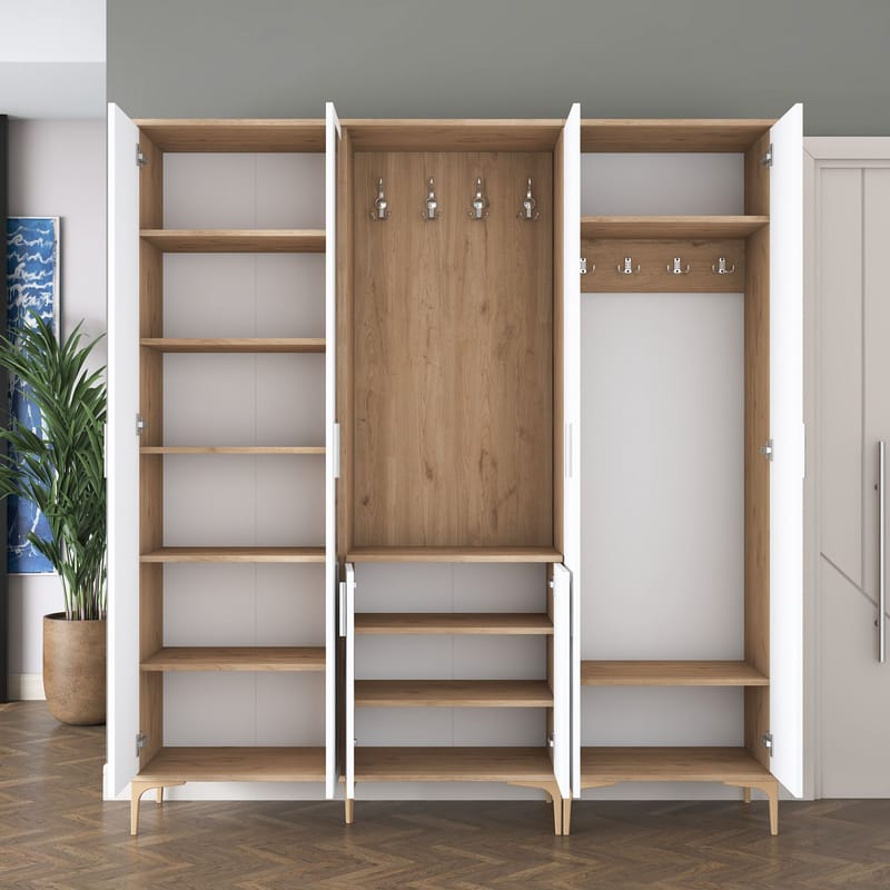 Eteiskaluste Wallxpert Gala Shelf EA154 (180 x 198,6 x 37,5 cm) Pähkinä/valkoinen - Pähkinä ja valkoinen - Huonekalut - Kalustesetit - Eteisen kalustesetit