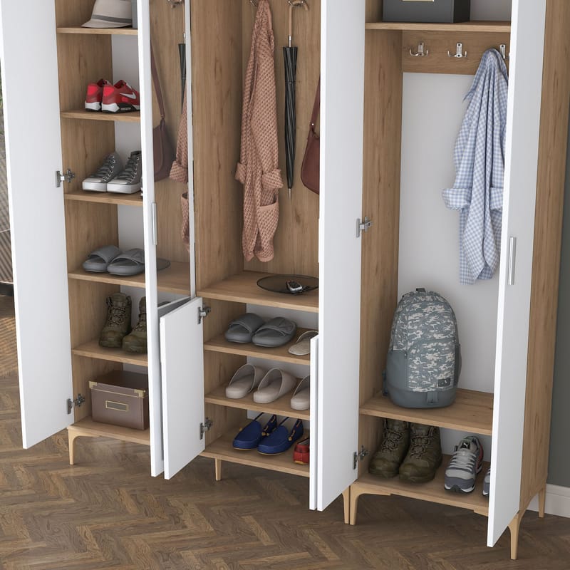 Eteiskaluste Wallxpert Gala Shelf EA154 (180 x 198,6 x 37,5 cm) Pähkinä/valkoinen - Pähkinä ja valkoinen - Huonekalut - Kalustesetit - Eteisen kalustesetit