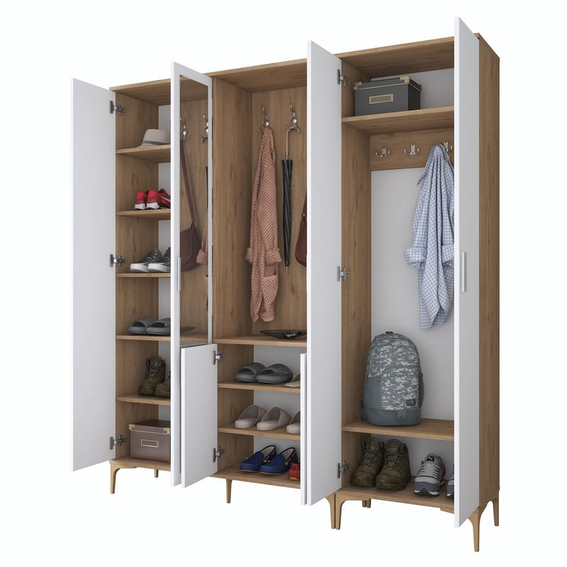Eteiskaluste Wallxpert Gala Shelf EA154 (180 x 198,6 x 37,5 cm) Pähkinä/valkoinen - Pähkinä ja valkoinen - Huonekalut - Kalustesetit - Eteisen kalustesetit