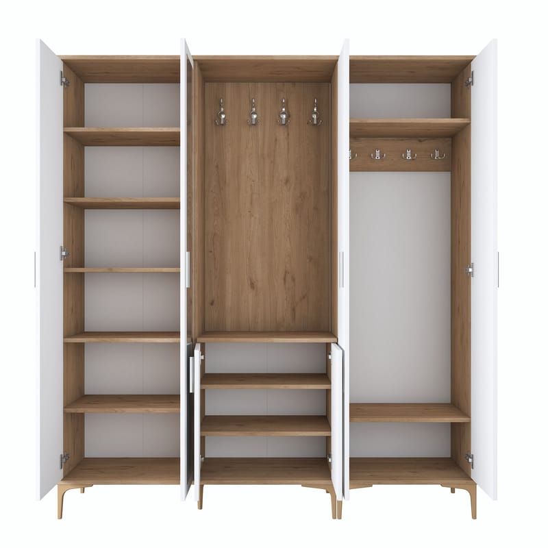 Eteiskaluste Wallxpert Gala Shelf EA154 (180 x 198,6 x 37,5 cm) Pähkinä/valkoinen - Pähkinä ja valkoinen - Huonekalut - Kalustesetit - Eteisen kalustesetit