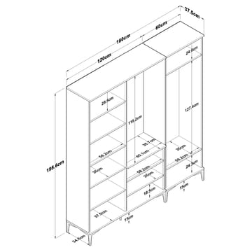 Eteiskaluste Wallxpert Gala Shelf EA154 (180 x 198,6 x 37,5 cm) Pähkinä/valkoinen - Pähkinä ja valkoinen - Huonekalut - Kalustesetit - Eteisen kalustesetit