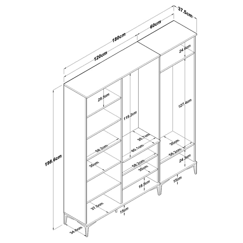 Eteiskaluste Wallxpert Gala Shelf EA154 (180 x 198,6 x 37,5 cm) Pähkinä/valkoinen - Pähkinä ja valkoinen - Huonekalut - Kalustesetit - Eteisen kalustesetit