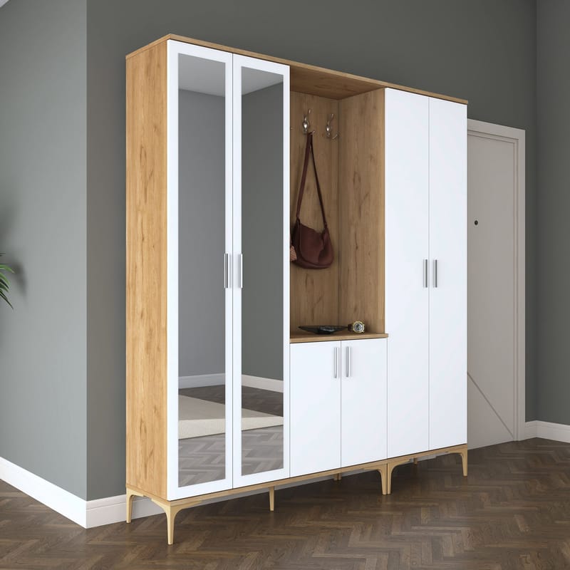 Eteiskaluste Wallxpert Gala Shelf EA154 (180 x 198,6 x 37,5 cm) Pähkinä/valkoinen - Pähkinä ja valkoinen - Huonekalut - Kalustesetit - Eteisen kalustesetit