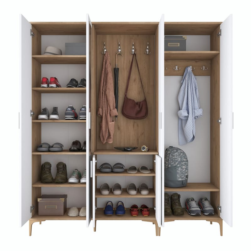 Eteiskaluste Wallxpert Gala Shelf EA154 (180 x 198,6 x 37,5 cm) Pähkinä/valkoinen - Pähkinä ja valkoinen - Huonekalut - Kalustesetit - Eteisen kalustesetit