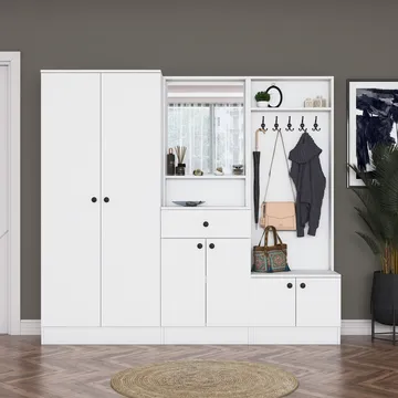 Eteiskaluste Wallxpert Hyla (199,4 x 182,2 x 37,5 cm) Valkoinen - Valkoinen - Huonekalut - Kalustesetit - Eteisen kalustesetit