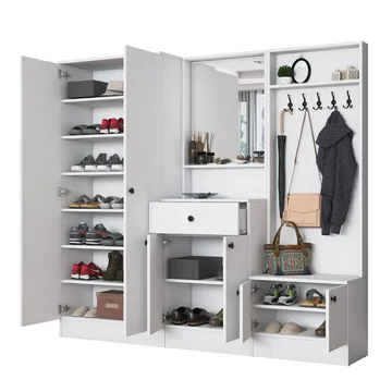 Eteiskaluste Wallxpert Hyla (199,4 x 182,2 x 37,5 cm) Valkoinen - Valkoinen - Huonekalut - Kalustesetit - Eteisen kalustesetit