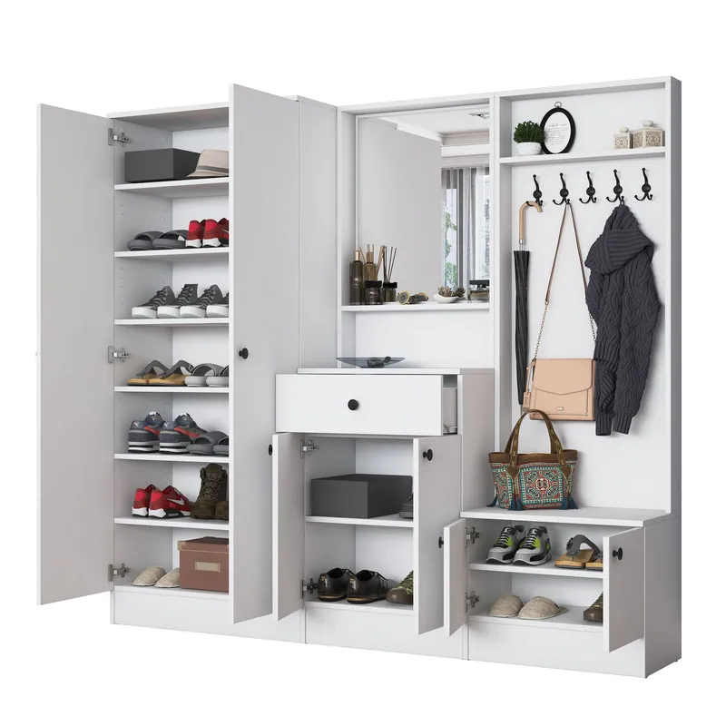 Eteiskaluste Wallxpert Hyla (199,4 x 182,2 x 37,5 cm) Valkoinen - Valkoinen - Huonekalut - Kalustesetit - Eteisen kalustesetit