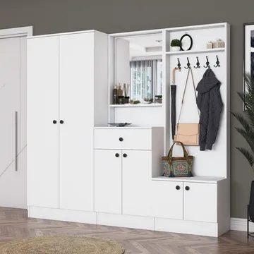 Eteiskaluste Wallxpert Hyla (199,4 x 182,2 x 37,5 cm) Valkoinen - Valkoinen - Huonekalut - Kalustesetit - Eteisen kalustesetit