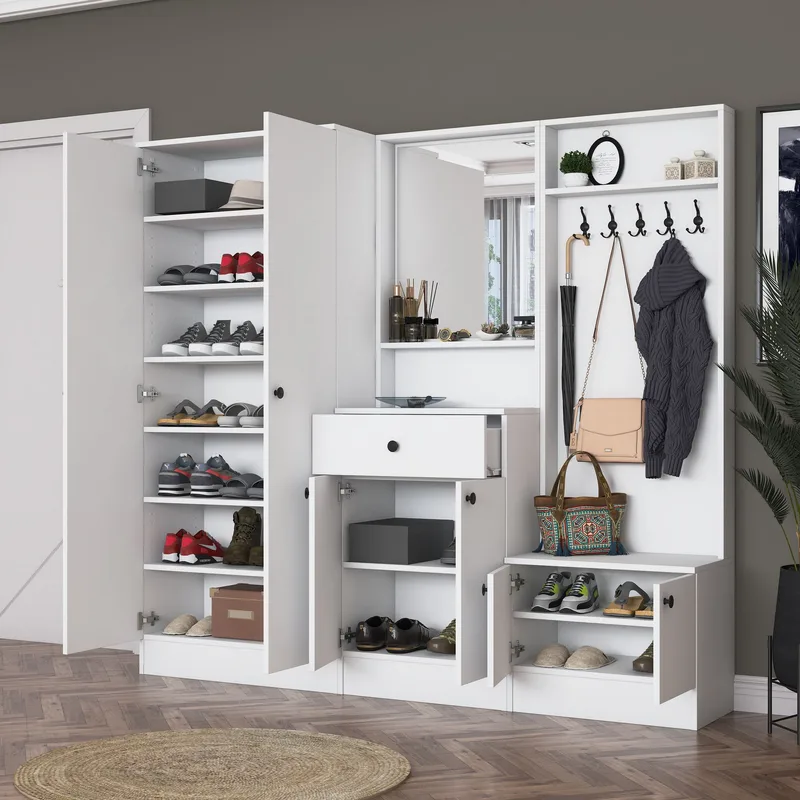 Eteiskaluste Wallxpert Hyla (199,4 x 182,2 x 37,5 cm) Valkoinen - Valkoinen - Huonekalut - Kalustesetit - Eteisen kalustesetit