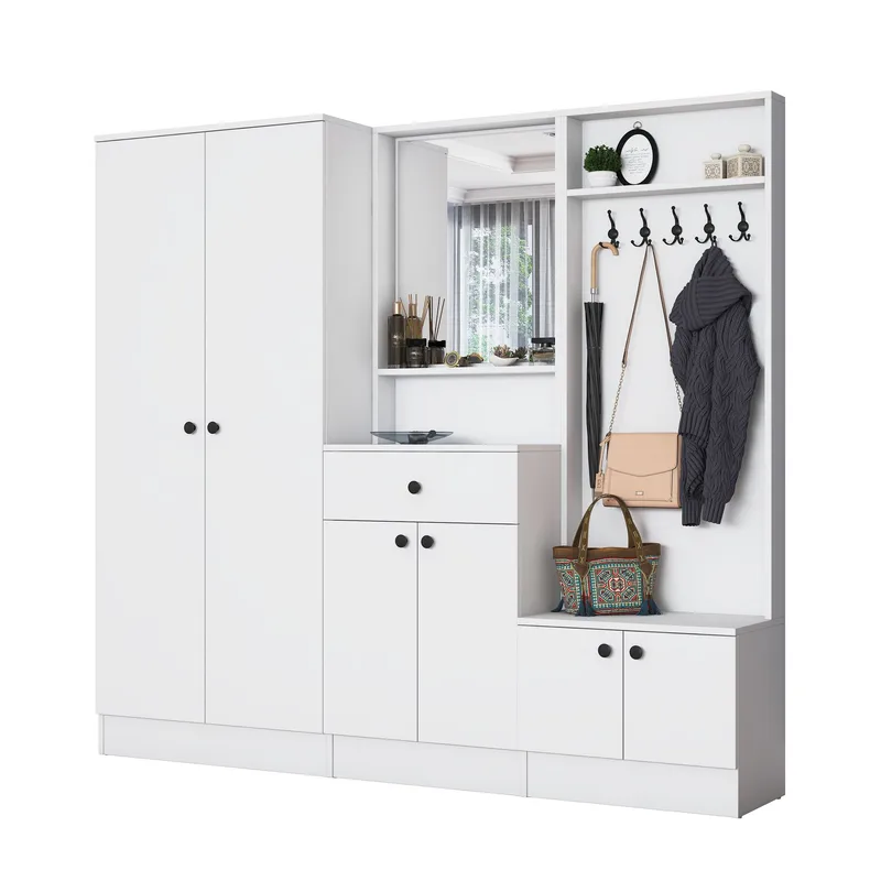 Eteiskaluste Wallxpert Hyla (199,4 x 182,2 x 37,5 cm) Valkoinen, Valkoinen