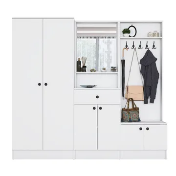 Eteiskaluste Wallxpert Hyla (199,4 x 182,2 x 37,5 cm) Valkoinen - Valkoinen - Huonekalut - Kalustesetit - Eteisen kalustesetit