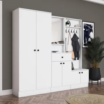Eteiskaluste Wallxpert Hyla (199,4 x 182,2 x 37,5 cm) Valkoinen - Valkoinen - Huonekalut - Kalustesetit - Eteisen kalustesetit