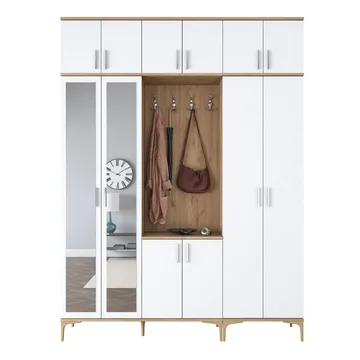 Eteiskaluste Wallxpert Isla-hylly (180 x 240 x 37,5 cm) pähkinä valkoinen - Pähkinä ja valkoinen - Huonekalut - Kalustesetit - Eteisen kalustesetit