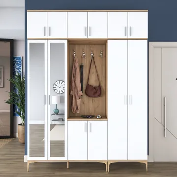 Eteiskaluste Wallxpert Isla-hylly v2 (180 x 240 x 37,5 cm) pähkinä valkoinen - Pähkinä ja valkoinen - Huonekalut - Kalustesetit - Eteisen kalustesetit