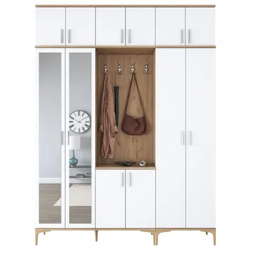 Eteiskaluste Wallxpert Isla-hylly v2 (180 x 240 x 37,5 cm) pähkinä valkoinen - Pähkinä ja valkoinen - Huonekalut - Kalustesetit - Eteisen kalustesetit