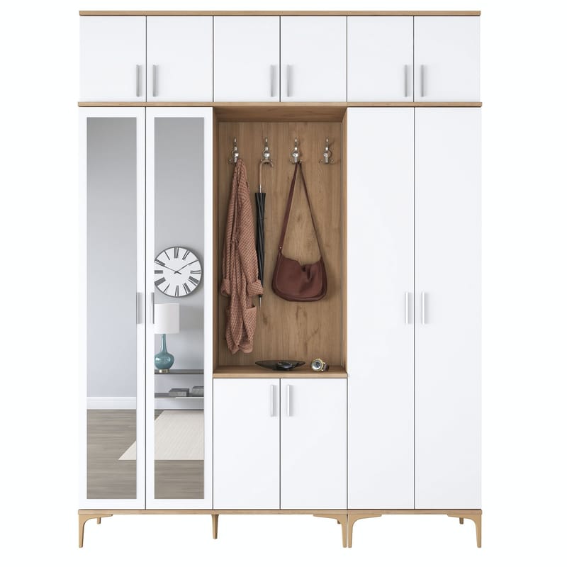 Eteiskaluste Wallxpert Isla-hylly v2 (180 x 240 x 37,5 cm) pähkinä valkoinen - Pähkinä ja valkoinen - Huonekalut - Kalustesetit - Eteisen kalustesetit