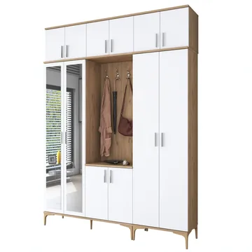 Eteiskaluste Wallxpert Isla-hylly v2 (180 x 240 x 37,5 cm) pähkinä valkoinen - Pähkinä ja valkoinen - Huonekalut - Kalustesetit - Eteisen kalustesetit