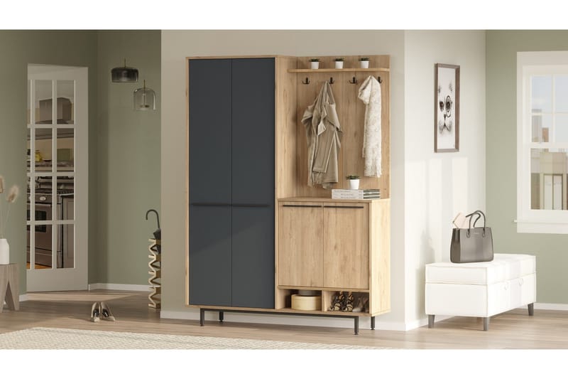 Ethelred Eteisen Kalustesetti - Tammi/Antrasiitti - Huonekalut - Kalustesetit - Eteisen kalustesetit