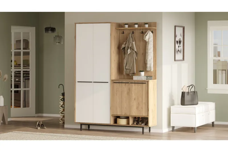 Ethelred Eteisen Kalustesetti - Tammi/Valkoinen - Huonekalut - Kalustesetit - Eteisen kalustesetit