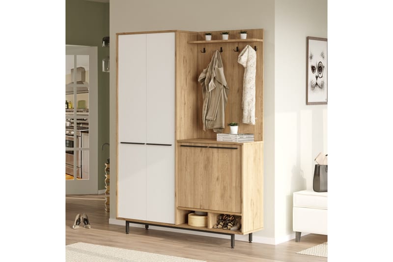 Ethelred Eteisen Kalustesetti - Tammi/Valkoinen - Huonekalut - Kalustesetit - Eteisen kalustesetit