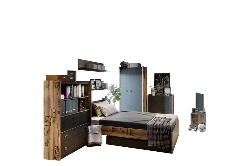 Evorana-Huonekalusetti Makuuhuoneeseen, Ruskea/Tummanharmaa