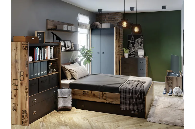 Evorana-Huonekalusetti Makuuhuoneeseen - Ruskea/Tummanharmaa - Huonekalut - Kalustesetit - Makuuhuoneen kalustesetit