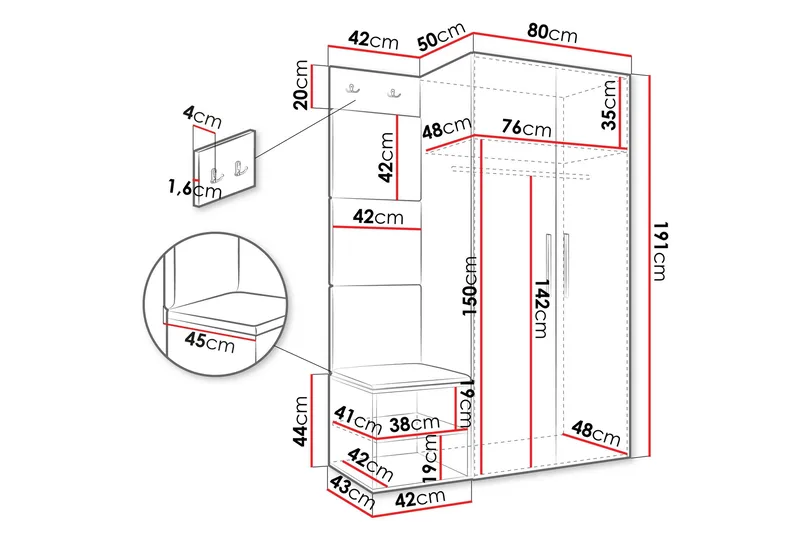 Farosa Hall -Huonekalusetti - Valkoinen - Huonekalut - Kalustesetit - Eteisen kalustesetit