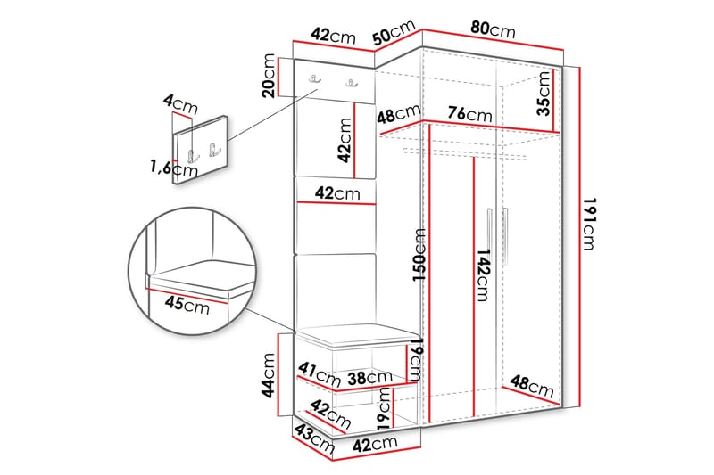 Farosa Hall -Huonekalusetti - Valkoinen - Huonekalut - Kalustesetit - Eteisen kalustesetit