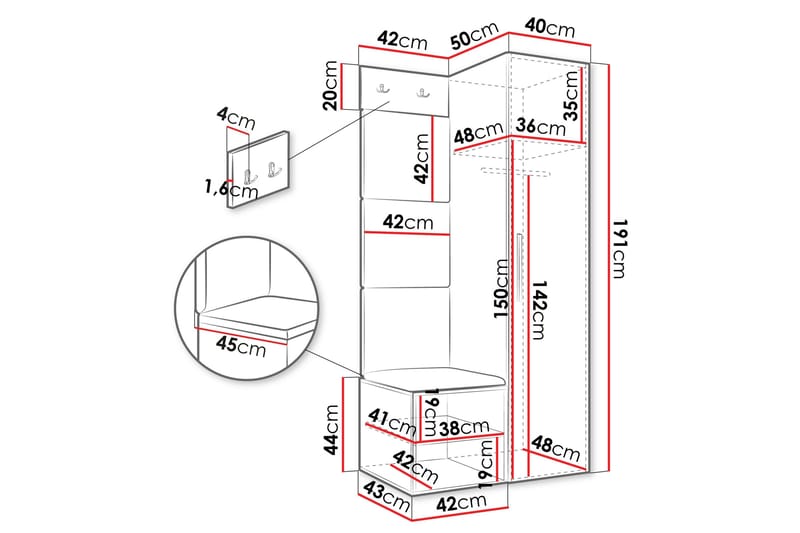 Farosa Hall -Huonekalusetti - Valkoinen - Huonekalut - Kalustesetit - Eteisen kalustesetit