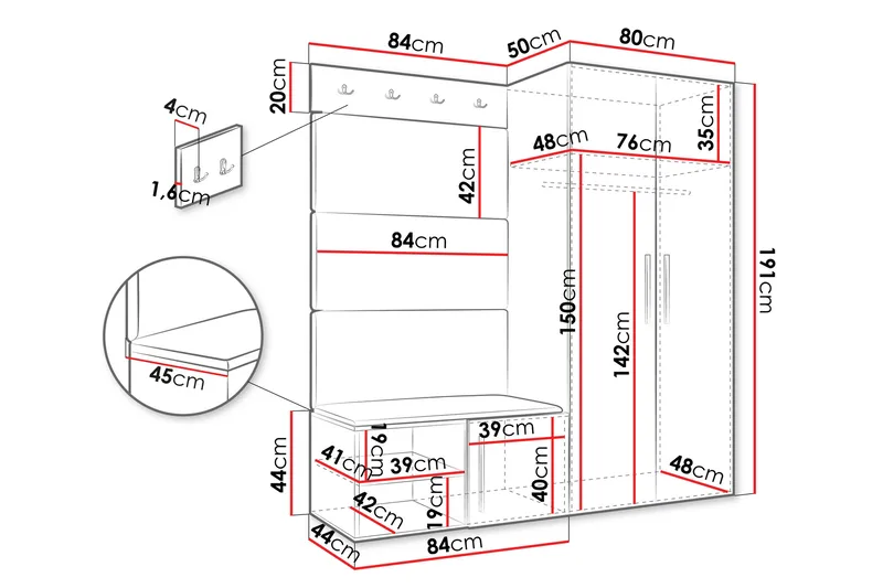 Farosa Hall -Huonekalusetti - Valkoinen - Huonekalut - Kalustesetit - Eteisen kalustesetit