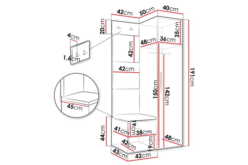 Farosa Hall -Huonekalusetti - Valkoinen - Huonekalut - Kalustesetit - Eteisen kalustesetit