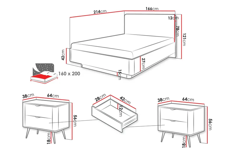 Forba Huonekalusetti Makuuhuoneeseen - Beige - Huonekalut - Kalustesetit - Makuuhuoneen kalustesetit