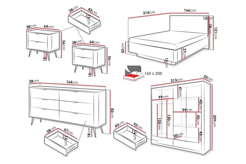 Forba Huonekalusetti Makuuhuoneeseen - Beige - Huonekalut - Kalustesetit - Makuuhuoneen kalustesetit