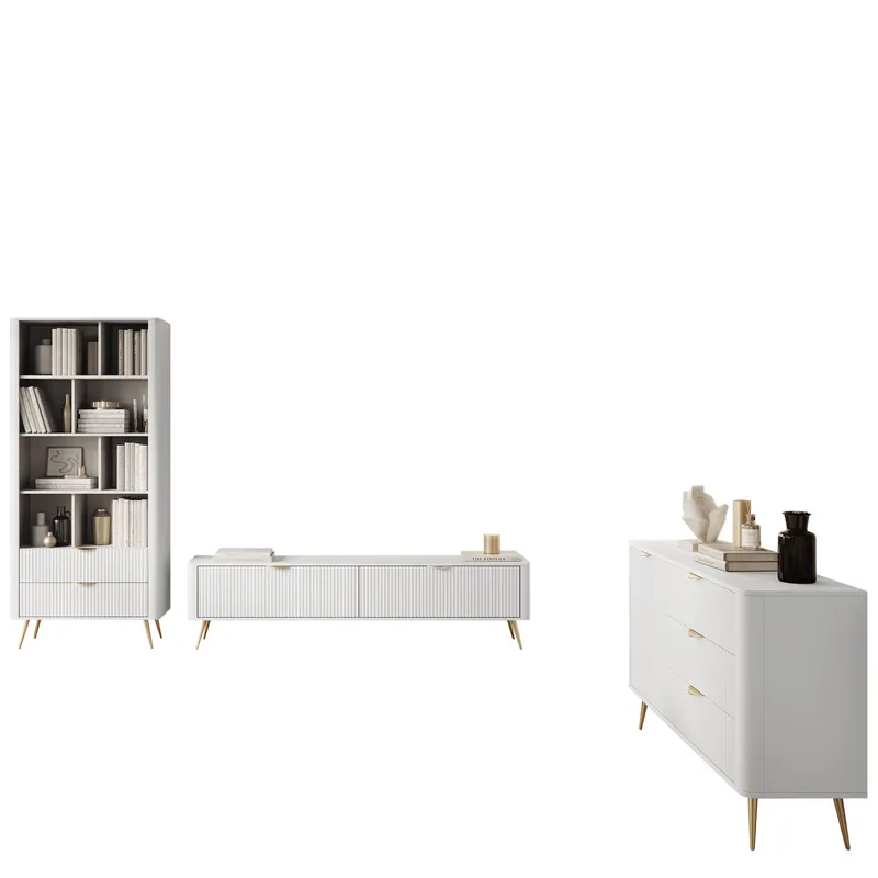 Forba olohuoneen kalustesetti – TV-taso, kirjahylly ja senkki, valkoinen