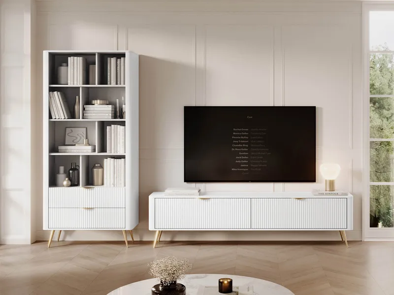 Forba olohuoneen kalustesetti – TV-taso ja kirjahylly - valkoinen - Huonekalut - Kalustesetit - Olohuoneen kalustesetit