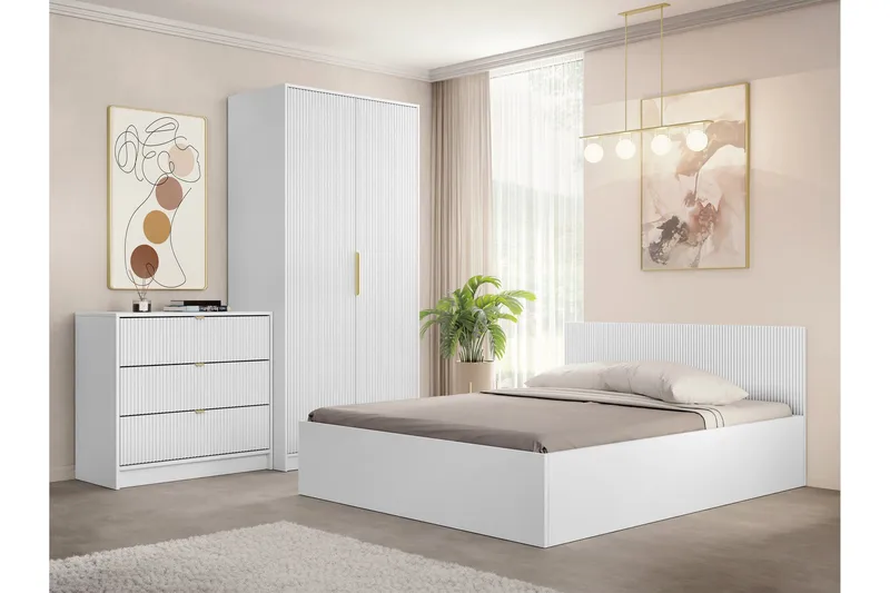 Gudelia-Huonekalusetti Makuuhuoneeseen - Valkoinen - Huonekalut - Kalustesetit - Makuuhuoneen kalustesetit