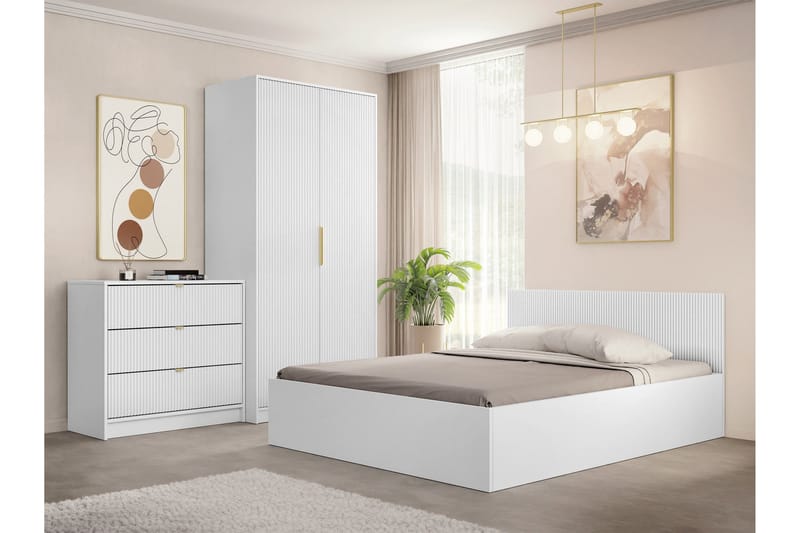 Gudelia-Huonekalusetti Makuuhuoneeseen - Valkoinen - Huonekalut - Kalustesetit - Makuuhuoneen kalustesetit