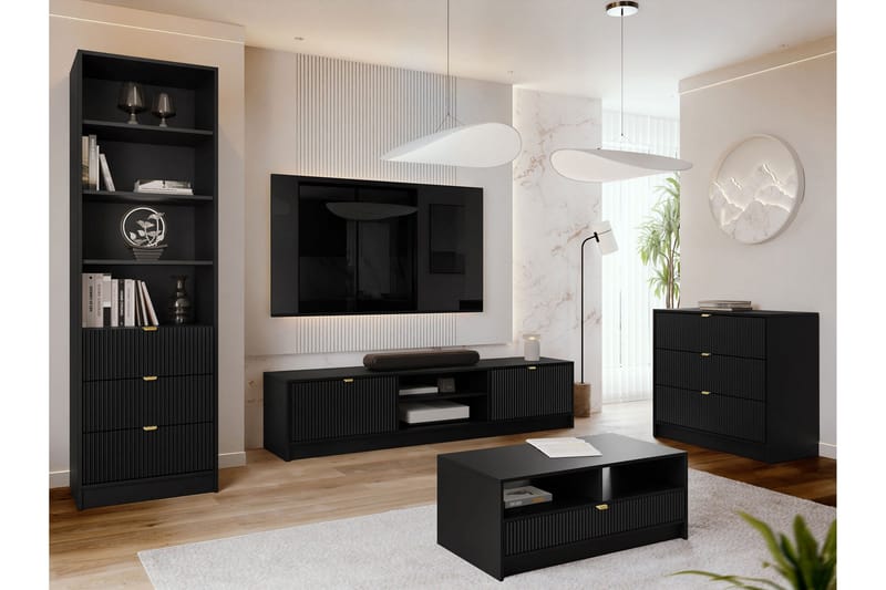 Gudelia-Huonekalusetti Olohuoneeseen - Musta - Huonekalut - Kalustesetit - Olohuoneen kalustesetit
