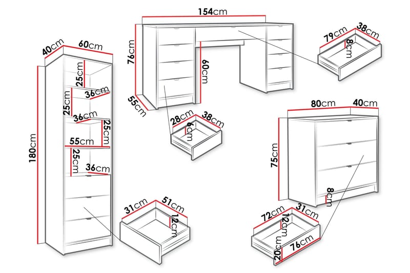 Gudelia-Huonekalusetti Olohuoneeseen - Musta - Huonekalut - Kalustesetit - Olohuoneen kalustesetit