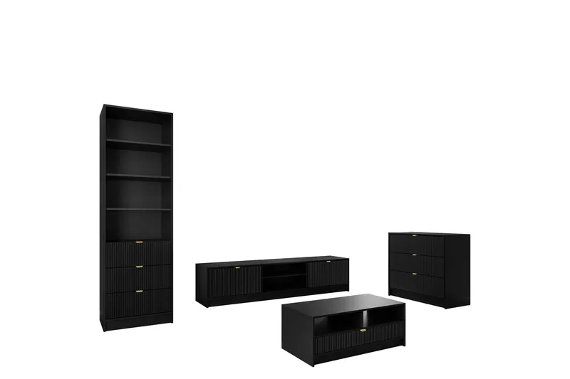 Gudelia-Huonekalusetti Olohuoneeseen - Musta - Huonekalut - Kalustesetit - Olohuoneen kalustesetit