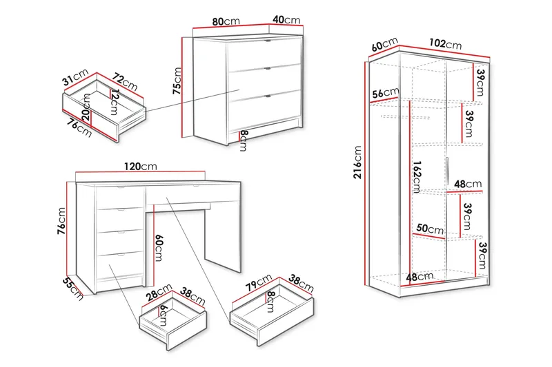 Gudelia-Huonekalusetti Olohuoneeseen - Valkoinen - Huonekalut - Kalustesetit - Olohuoneen kalustesetit