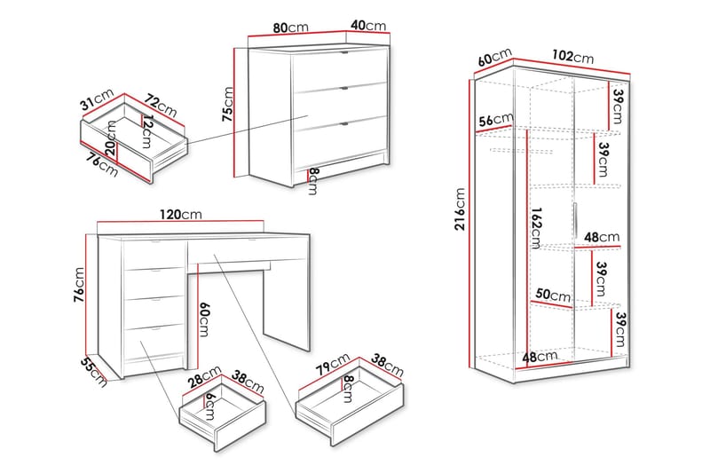 Gudelia-Huonekalusetti Olohuoneeseen - Valkoinen - Huonekalut - Kalustesetit - Olohuoneen kalustesetit