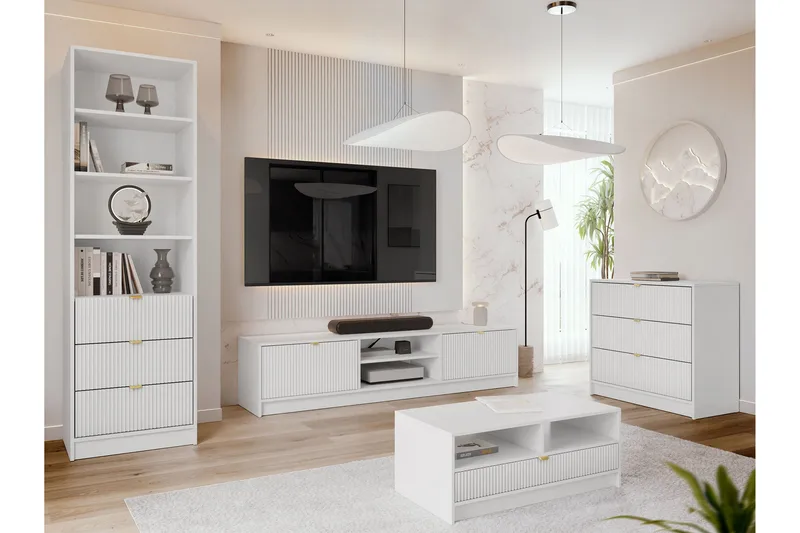 Gudelia-Huonekalusetti Olohuoneeseen - Valkoinen - Huonekalut - Kalustesetit - Olohuoneen kalustesetit