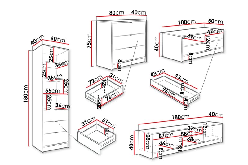 Gudelia-Huonekalusetti Olohuoneeseen - Valkoinen - Huonekalut - Kalustesetit - Olohuoneen kalustesetit