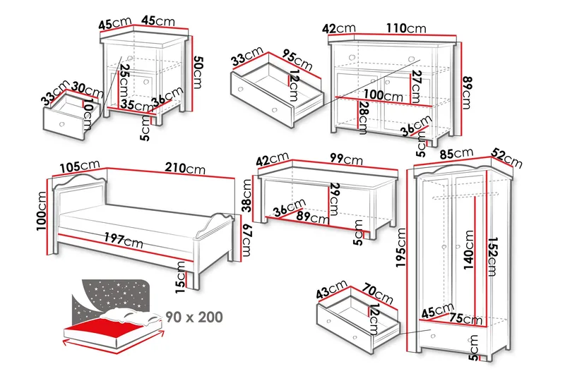Hilts Makuuhuoneen Kalustesarja - Ruskea/Beige - Huonekalut - Kalustesetit - Makuuhuoneen kalustesetit
