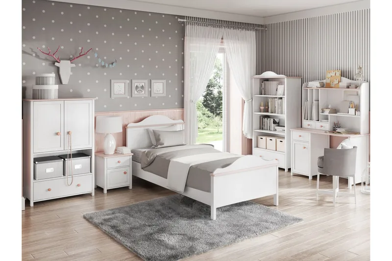 Hilts Makuuhuoneen Kalustesarja - Valkoinen/Vaaleanpunainen - Huonekalut - Kalustesetit - Makuuhuoneen kalustesetit